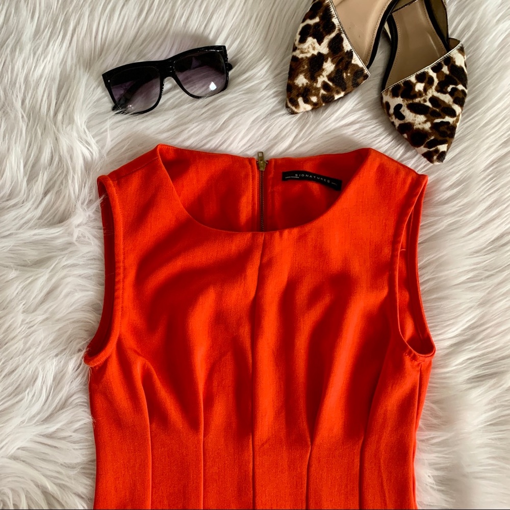 SIGNATURE 8 Orange Fit & Flare Sleeveless Dress